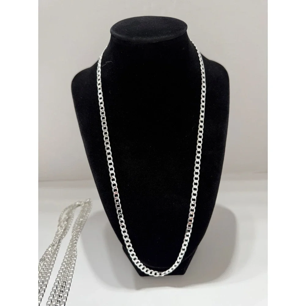 cuban necklace chain silver filled stamped 24 inch 5mm lobster clasp
